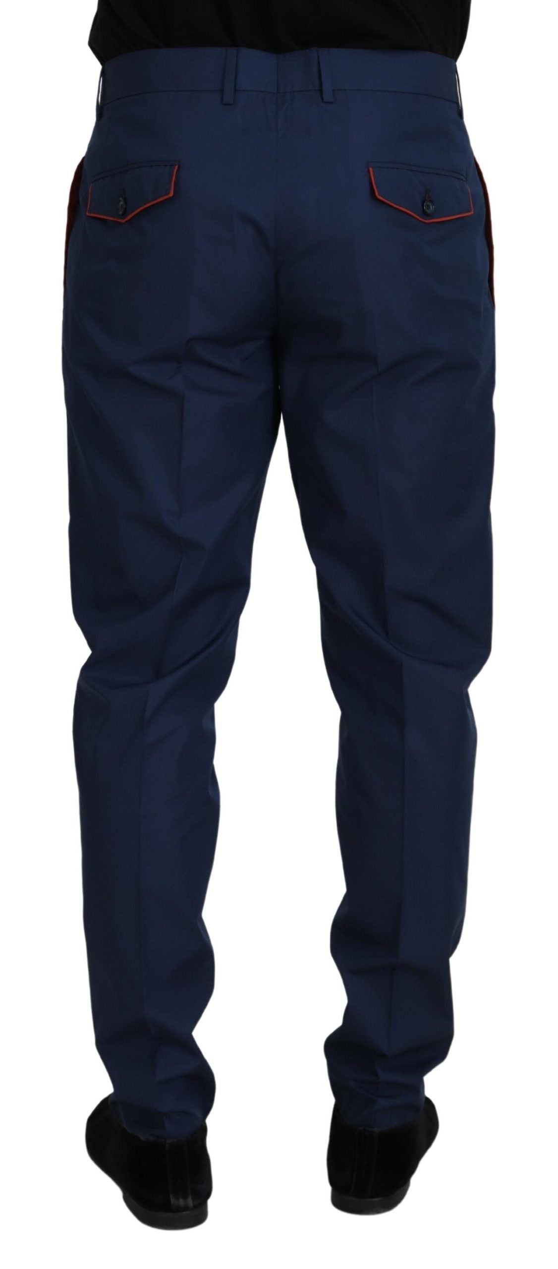 Blue cotton chino formal pants by Dolce & Gabbana, tailored fit with classic design and front pockets.