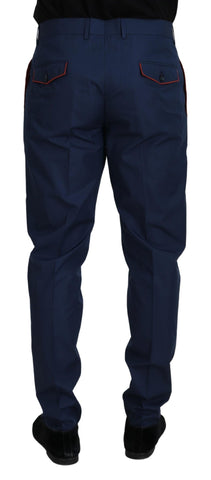 Blue cotton chino formal pants by Dolce & Gabbana, tailored fit with classic design and front pockets.