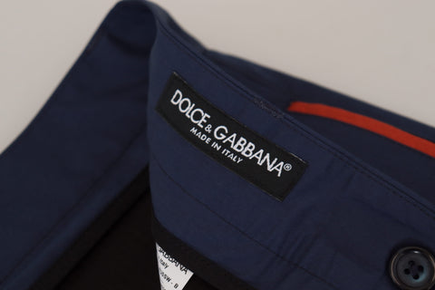 Blue cotton chino formal pants by Dolce & Gabbana, tailored fit with classic design and front pockets, displayed on a neutral background.