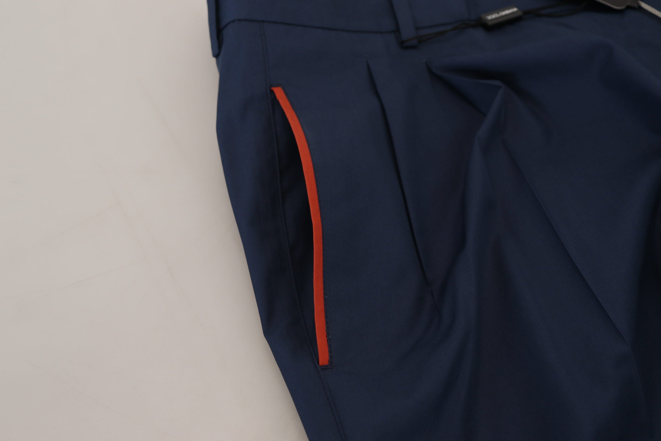 Blue cotton chino formal pants by Dolce & Gabbana, tailored fit with classic style and clean design.