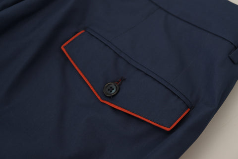 Blue cotton chino formal pants by Dolce & Gabbana, tailored fit with classic style and front pockets.