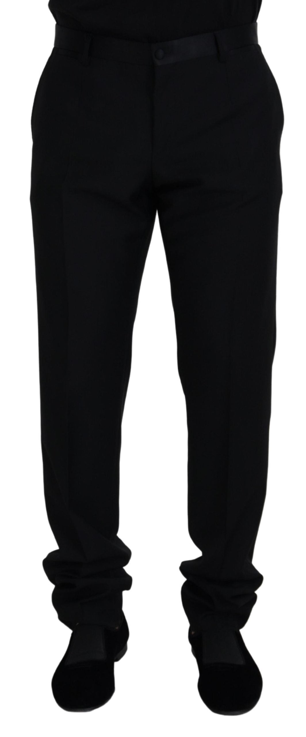 Black wool chino formal pants by Dolce & Gabbana, tailored fit with classic design and sleek appearance.