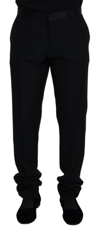 Black wool chino formal pants by Dolce & Gabbana, tailored fit with classic design and sleek appearance.