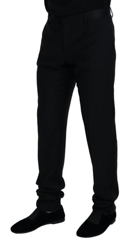 Black wool chino formal pants by Dolce & Gabbana, tailored fit with classic design for sophisticated office or formal wear.