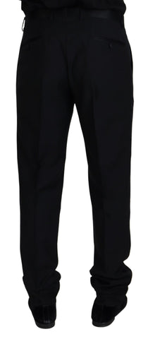 Black wool chino formal pants by Dolce & Gabbana, tailored fit with classic design and front pockets.