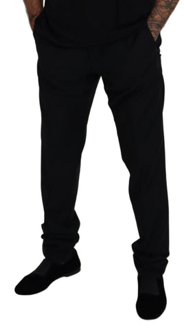 Black wool chino formal pants by Dolce & Gabbana, tailored fit with classic design and front pockets.