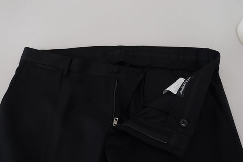 Black wool chino formal pants by Dolce & Gabbana, tailored fit with classic design and clean lines.