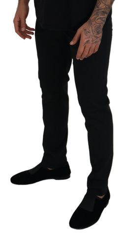 Black polyester chino formal pants by Dolce & Gabbana, tailored fit with clean design and classic waistband.