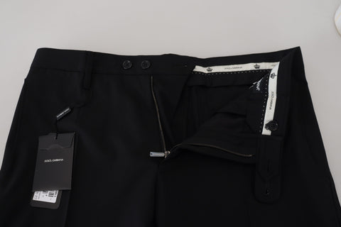 Black polyester chino formal pants by Dolce & Gabbana, tailored fit with clean design and classic waistline.