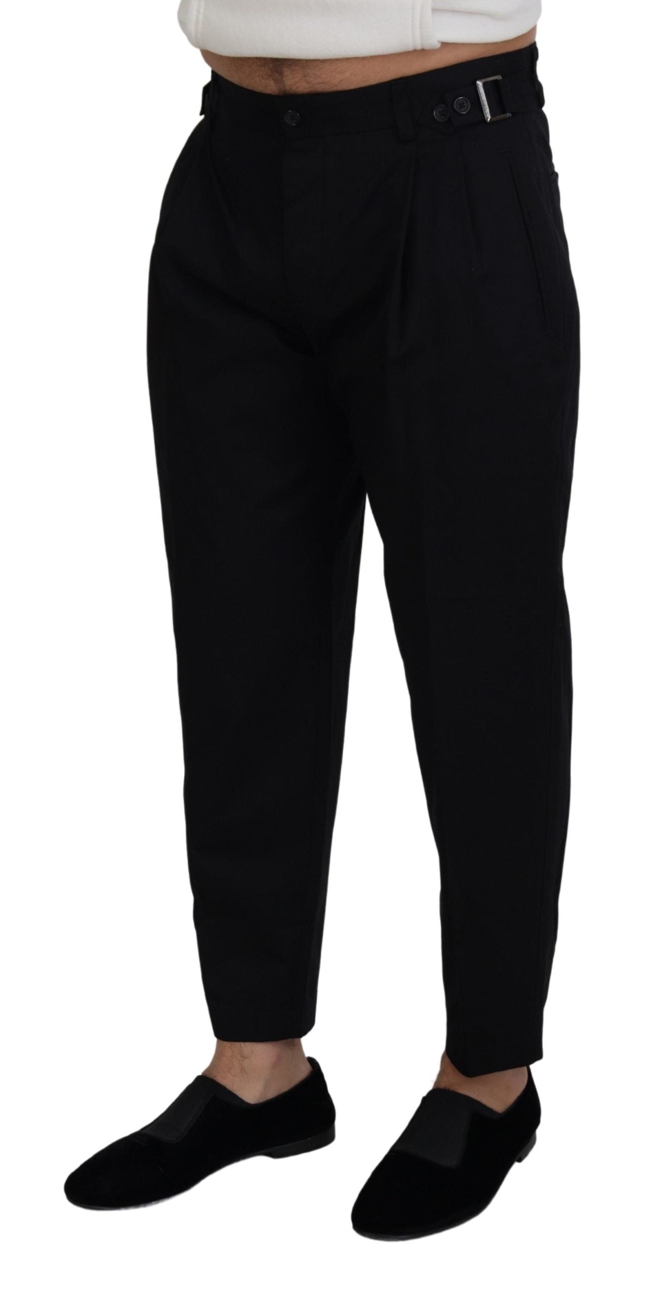 Black cotton chino formal pants by Dolce & Gabbana, tailored fit with belt loops and front pockets, suitable for elegant occasions.