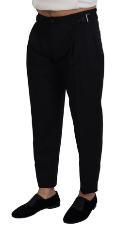 Black cotton chino formal pants by Dolce & Gabbana, tailored fit with belt loops and front pockets, suitable for elegant occasions.