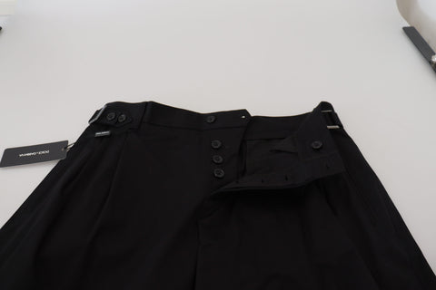 Black cotton chino formal pants by Dolce & Gabbana, tailored fit with classic design and belt loops, suitable for professional attire.