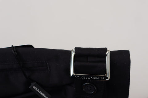 Black cotton chino formal pants by Dolce & Gabbana, tailored fit with classic design and belt loops.