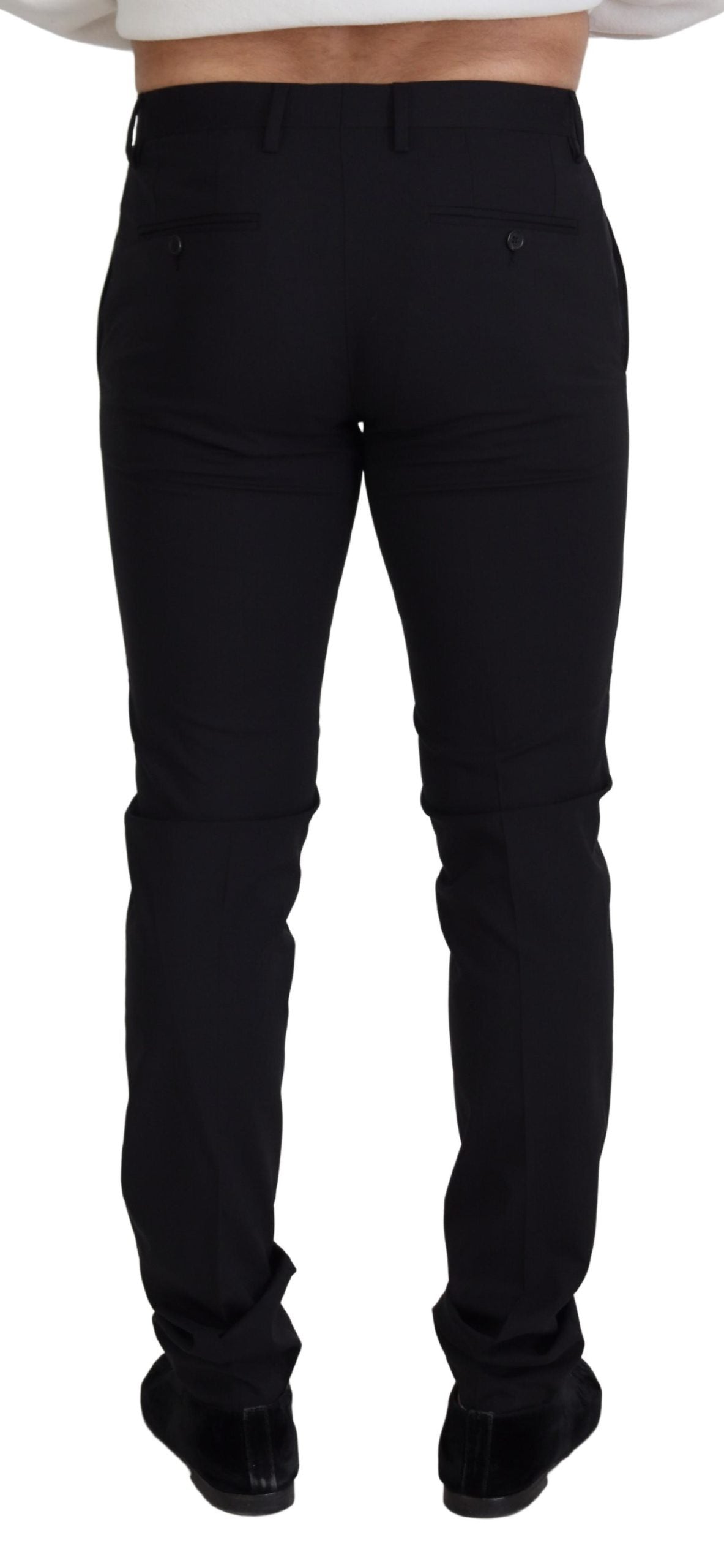 Black wool chino formal pants by Dolce & Gabbana, tailored fit with classic design and clean front, suitable for formal occasions.