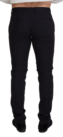 Black wool chino formal pants by Dolce & Gabbana, tailored fit with classic design and clean front, suitable for formal occasions.