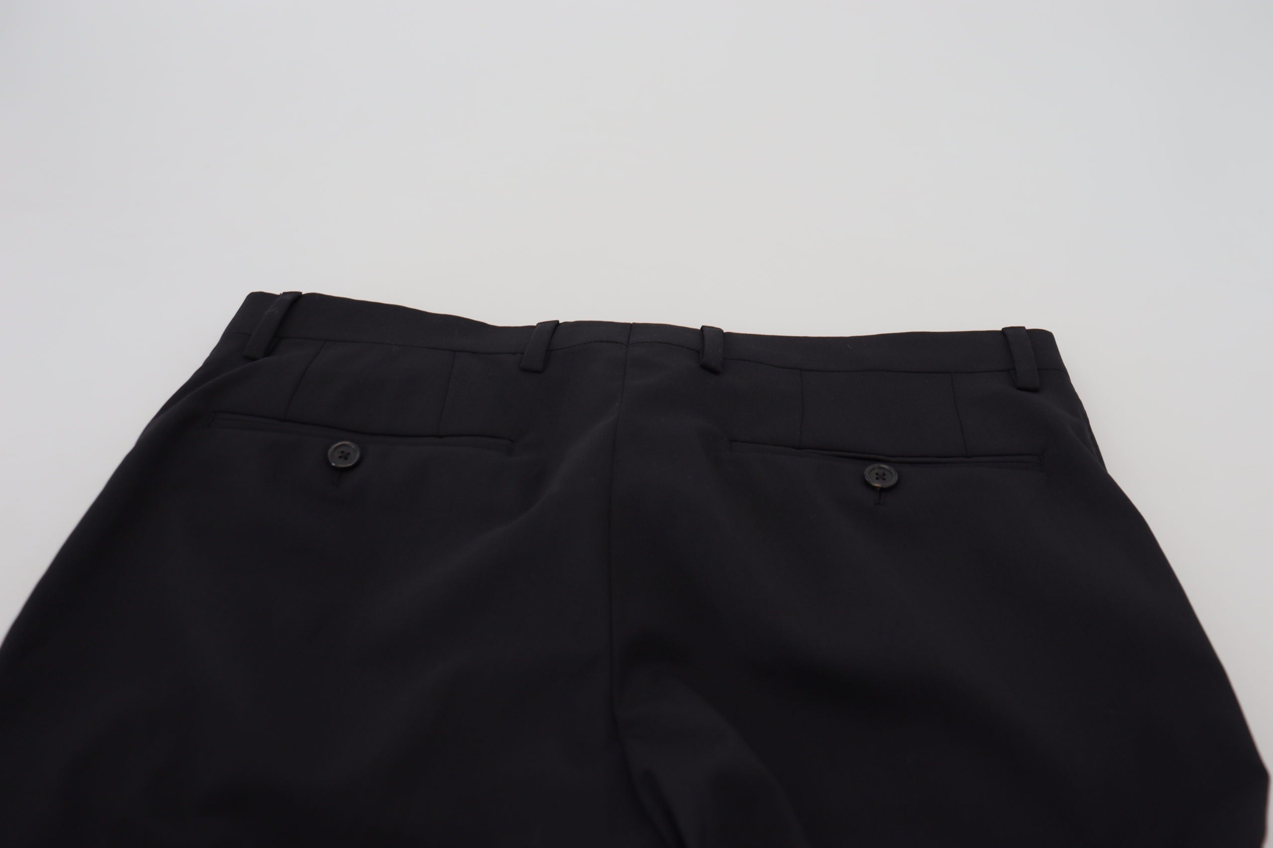 Black wool chino formal pants by Dolce & Gabbana, tailored fit with clean lines and classic style.