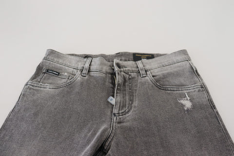 Grey washed cotton skinny denim jeans from Dolce & Gabbana, featuring a fitted design and classic five-pocket styling.