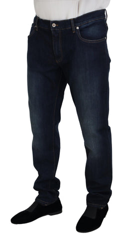 Blue cotton straight fit casual denim jeans by Dolce & Gabbana, featuring classic five-pocket style and clean stitch details.