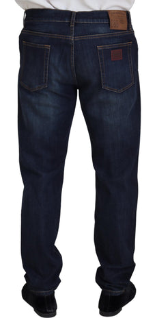Blue cotton straight fit casual denim jeans by Dolce & Gabbana, showing classic five-pocket design and clean stitching.