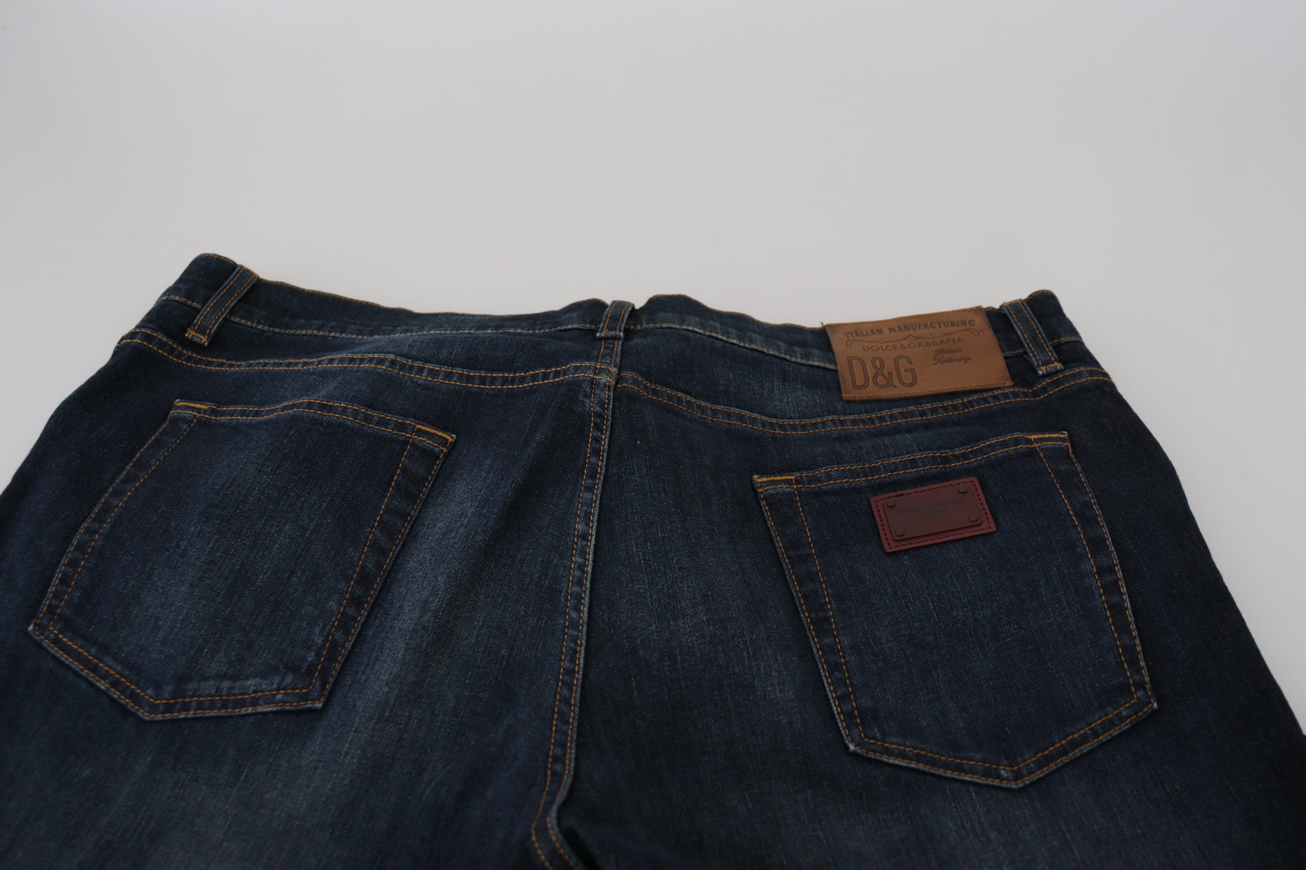 Blue cotton straight fit casual denim jeans by Dolce & Gabbana, showing classic five-pocket design and clean stitching details.
