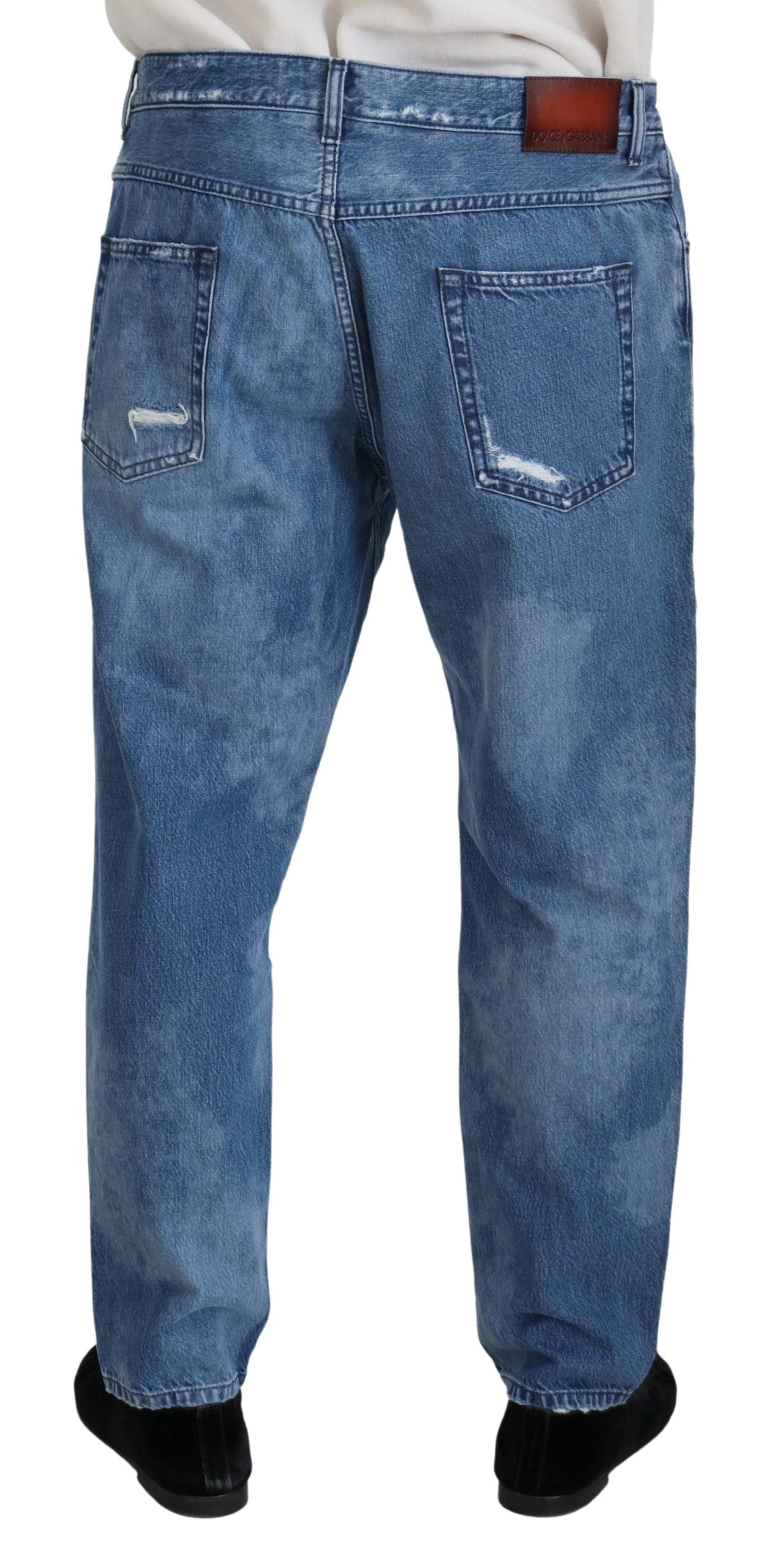 Blue washed cotton casual denim jeans by Dolce & Gabbana, showing a relaxed fit and classic five-pocket design.