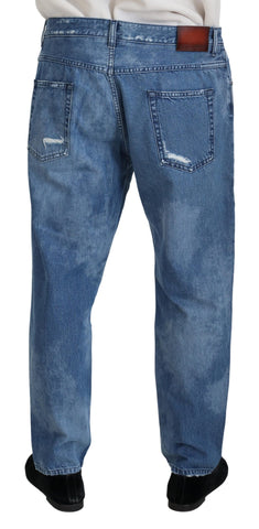 Blue washed cotton casual denim jeans by Dolce & Gabbana, showing a relaxed fit and classic five-pocket design.