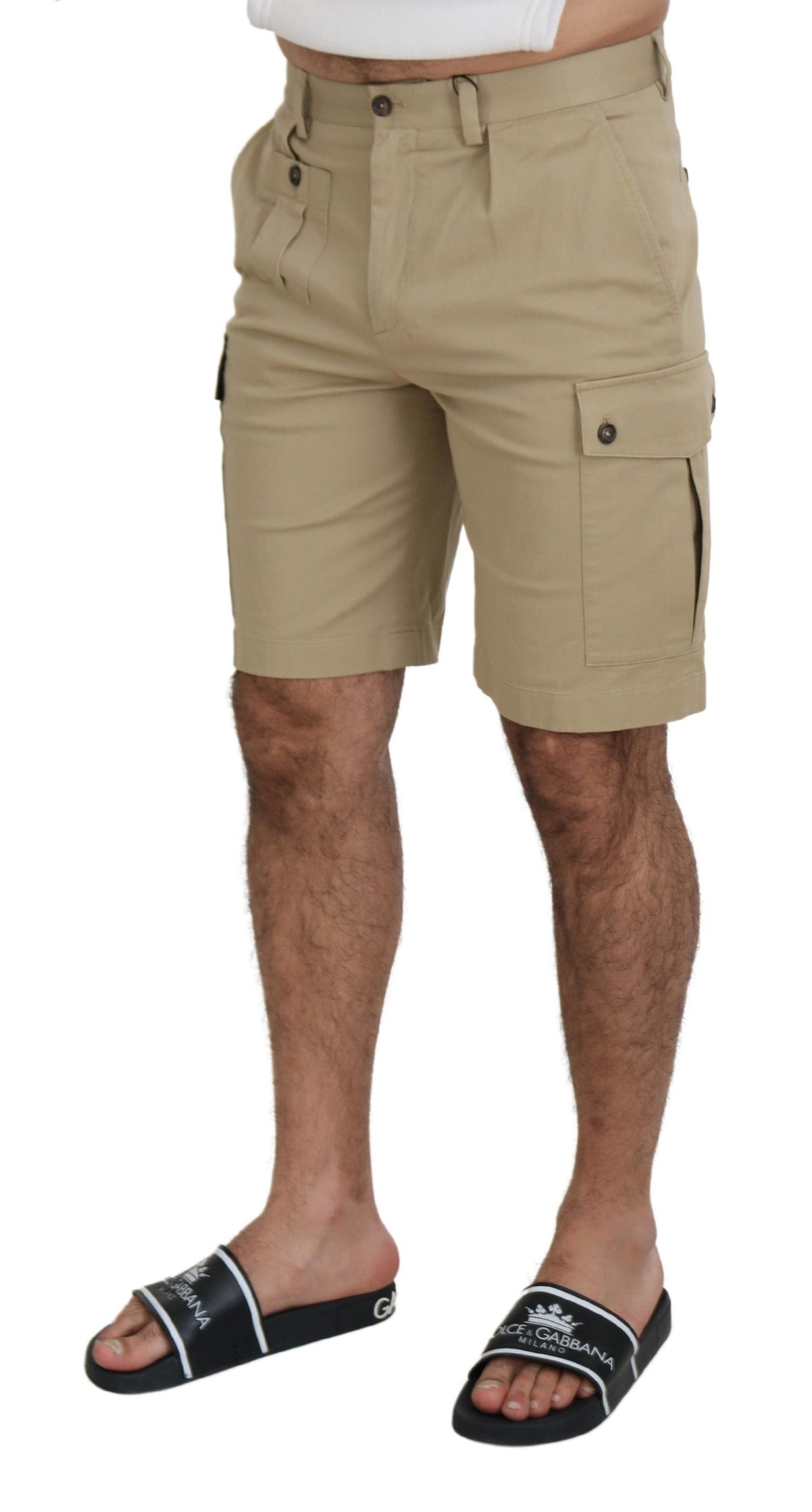 Beige cotton cargo Bermuda shorts by Dolce & Gabbana, featuring multiple pockets and a relaxed fit with a stylish casual look.