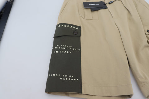 Beige cotton cargo Bermuda shorts by Dolce & Gabbana, featuring multiple pockets and a relaxed fit for casual style.