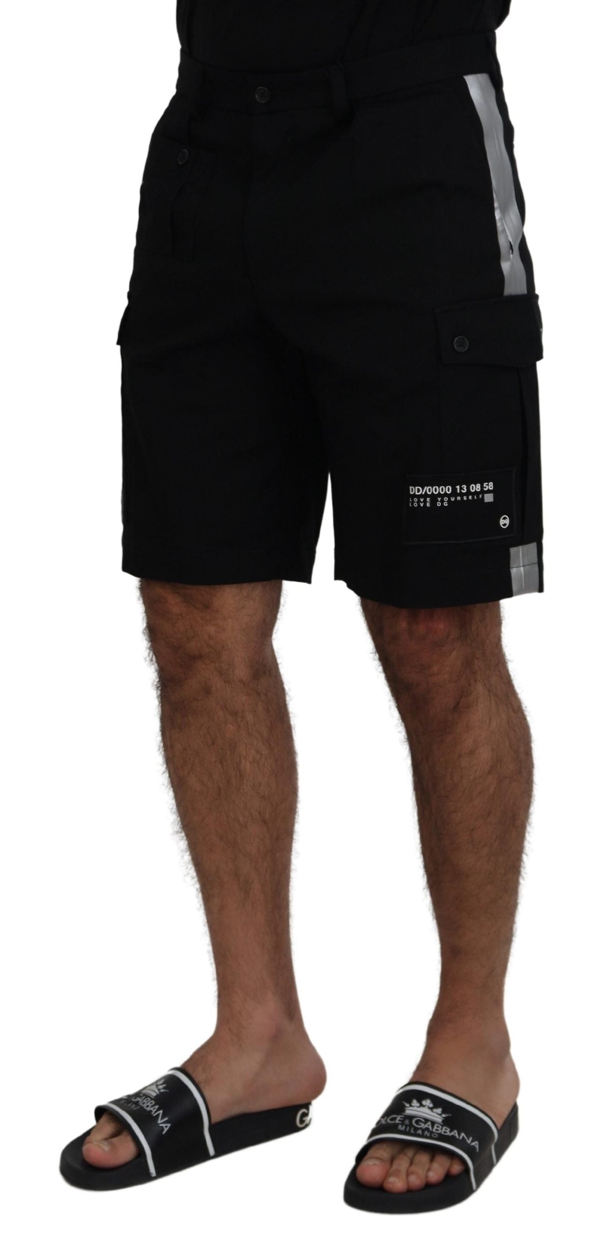 Black Bermuda cargo casual shorts by Dolce & Gabbana, featuring a relaxed fit with multiple pockets and a stylish, versatile design.