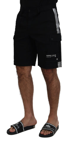 Black Bermuda cargo casual shorts by Dolce & Gabbana, featuring a relaxed fit with multiple pockets and a stylish, versatile design.