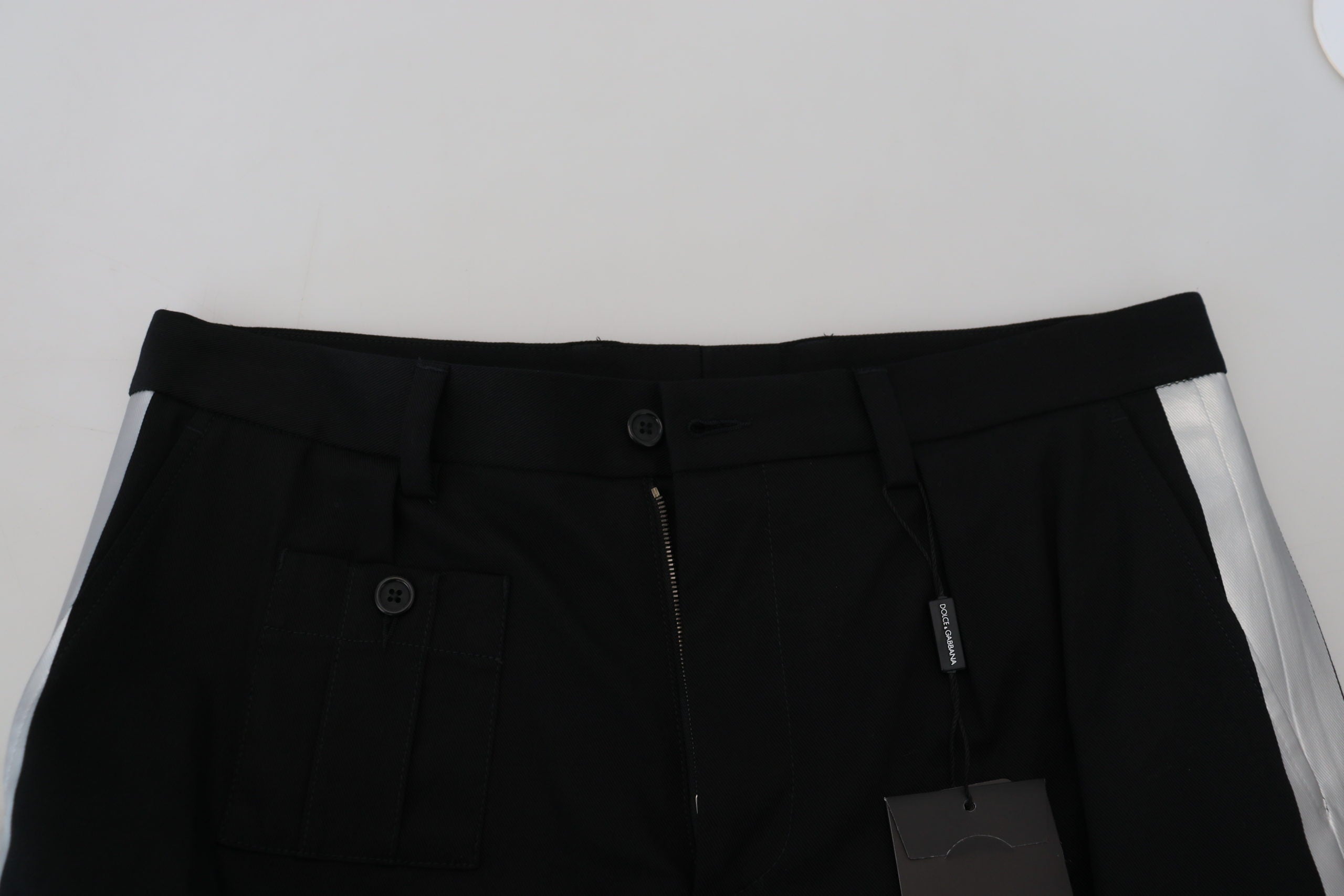 Black Bermuda cargo casual shorts by Dolce & Gabbana, featuring a relaxed fit with multiple pockets and a stylish, versatile design.
