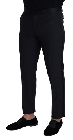 Black wool men's formal pants by Dolce & Gabbana, tailored fit with sleek waistband and classic leg design.