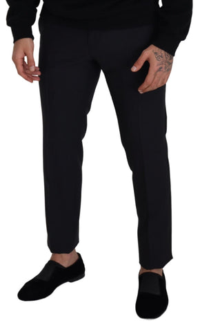 Black wool men's formal pants by Dolce & Gabbana, tailored fit with classic style and sleek design.