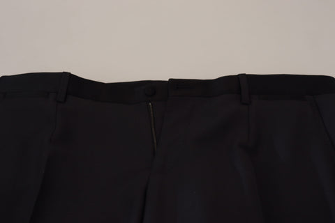 Black wool men's formal pants by Dolce & Gabbana, tailored fit with classic waistband and sleek design.