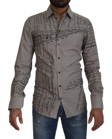 Gray printed cotton slim dress by Dolce & Gabbana featuring a stylish gold shirt design.