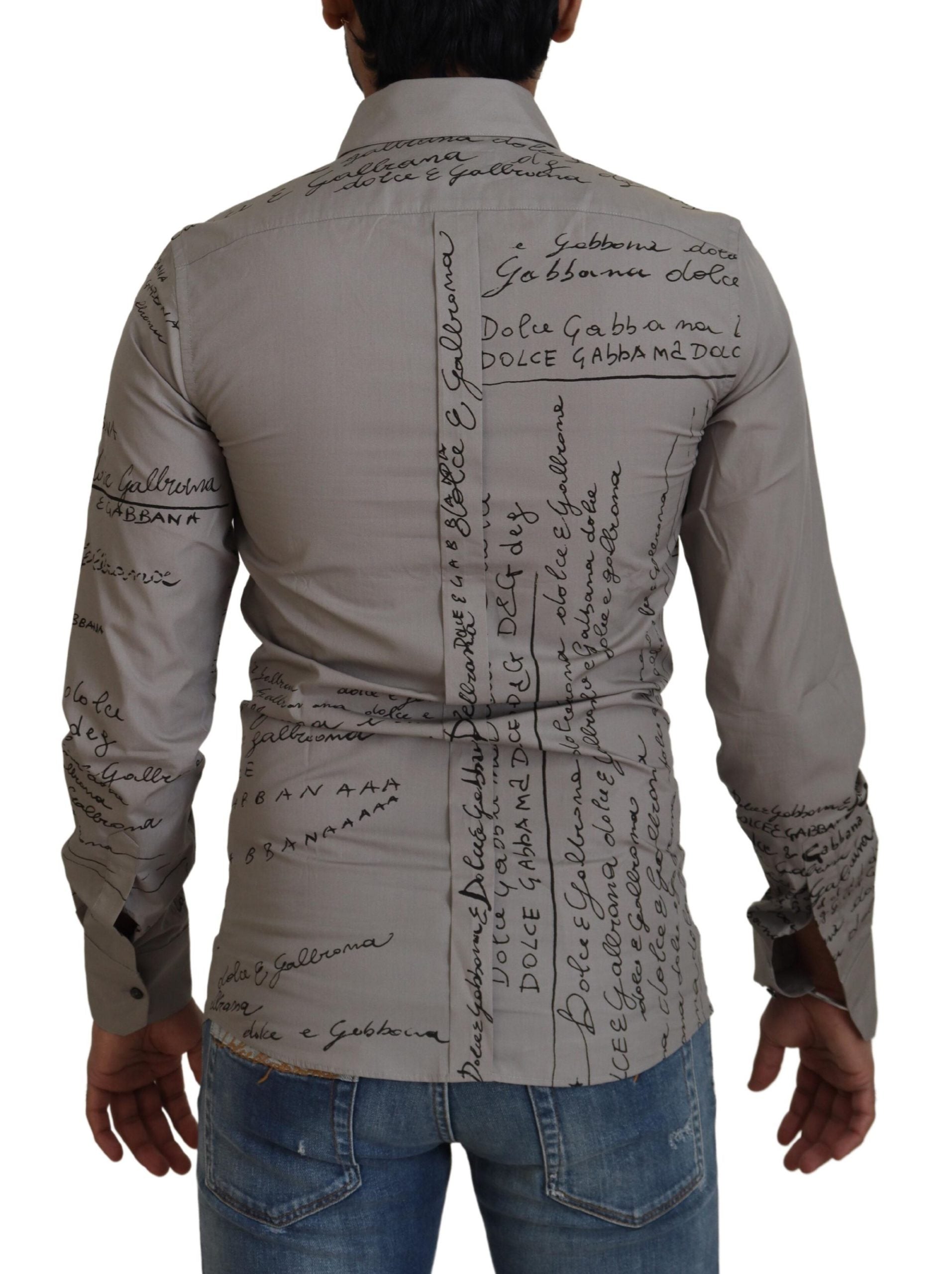 Gray printed cotton slim dress by Dolce & Gabbana featuring a stylish gold shirt design.
