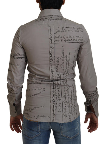 Gray printed cotton slim dress by Dolce & Gabbana featuring a stylish gold shirt design.