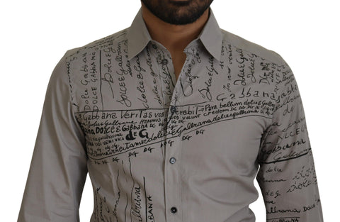 Gray printed cotton slim dress by Dolce & Gabbana featuring a stylish gold shirt design.