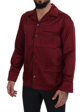 Red silk lounge top pajama sleepwear shirt by Dolce & Gabbana, featuring a comfortable fit and elegant design.