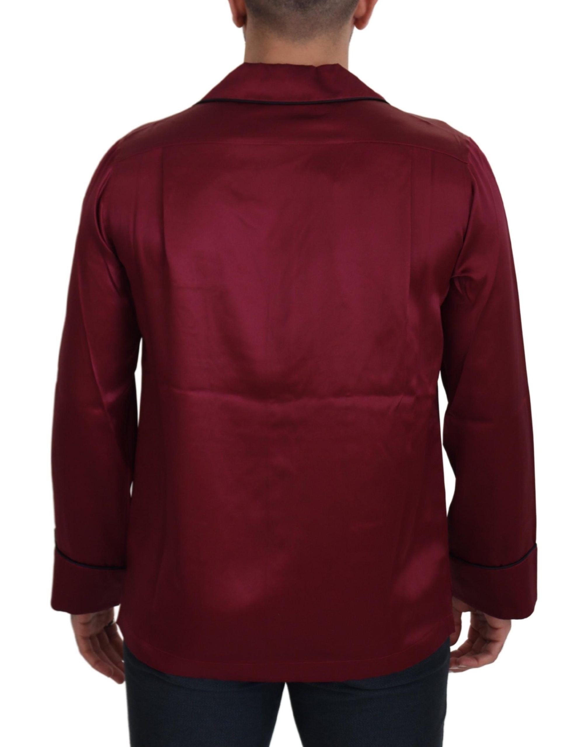 Red silk lounge top pajama sleepwear shirt by Dolce & Gabbana, featuring a relaxed fit and smooth fabric.