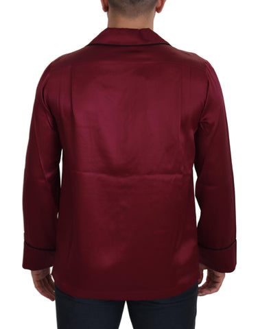 Red silk lounge top pajama sleepwear shirt by Dolce & Gabbana, featuring a relaxed fit and smooth fabric.