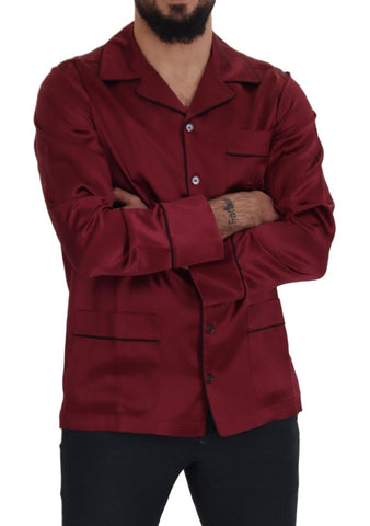 Red silk lounge top by Dolce & Gabbana, stylish sleepwear shirt with a smooth, luxurious fabric and relaxed fit.