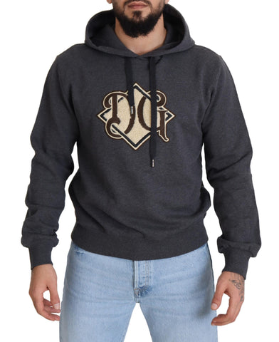 Gray Dolce & Gabbana logo cotton hooded sweatshirt with front pocket and relaxed fit.