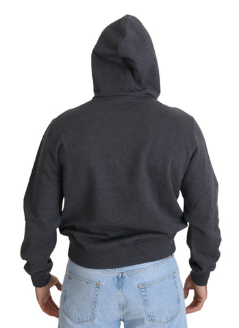 Gray cotton hooded sweatshirt with Dolce & Gabbana logo, featuring a casual fit and drawstring hood.