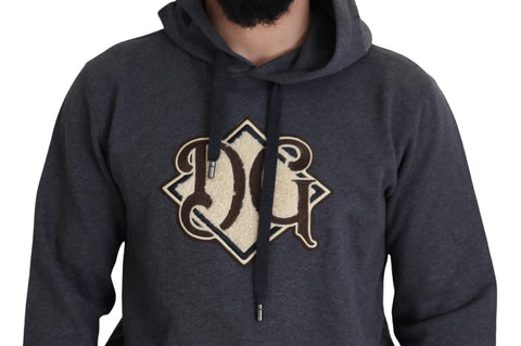 Gray Dolce & Gabbana logo cotton hooded sweatshirt with front pocket and relaxed fit, shown on a plain background.
