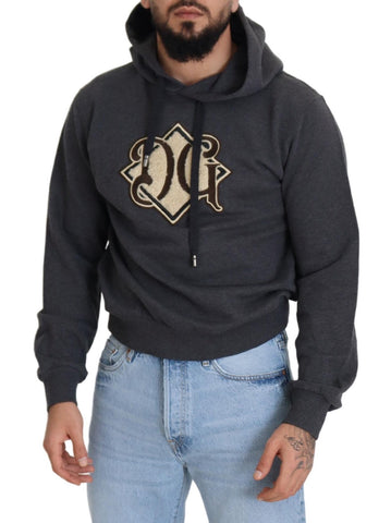 Gray Dolce & Gabbana logo cotton hooded sweatshirt with front pocket and relaxed fit, casual and stylish for everyday wear.