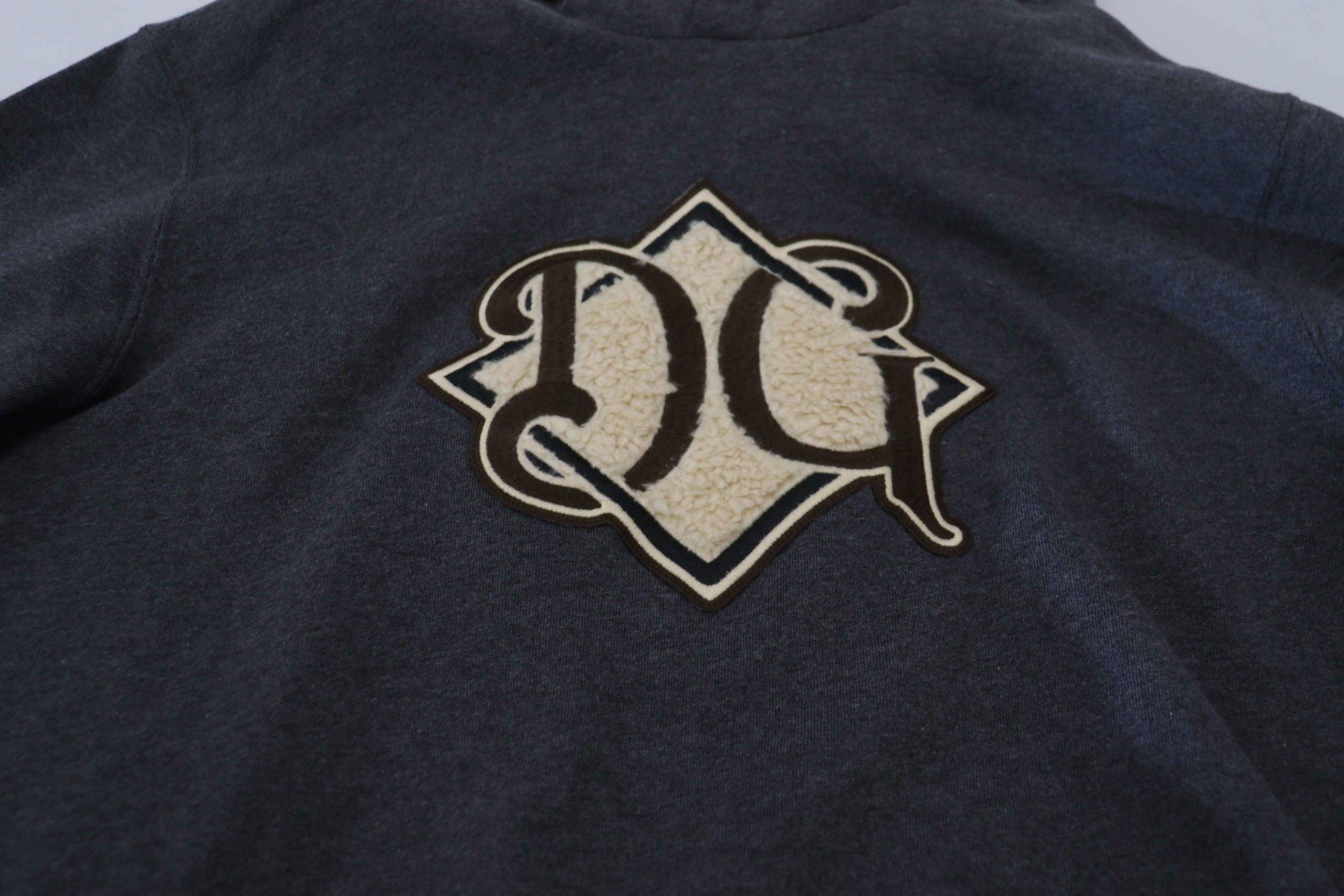 Gray Dolce & Gabbana logo cotton hooded sweatshirt with front pocket and ribbed cuffs, casual and stylish for everyday wear.