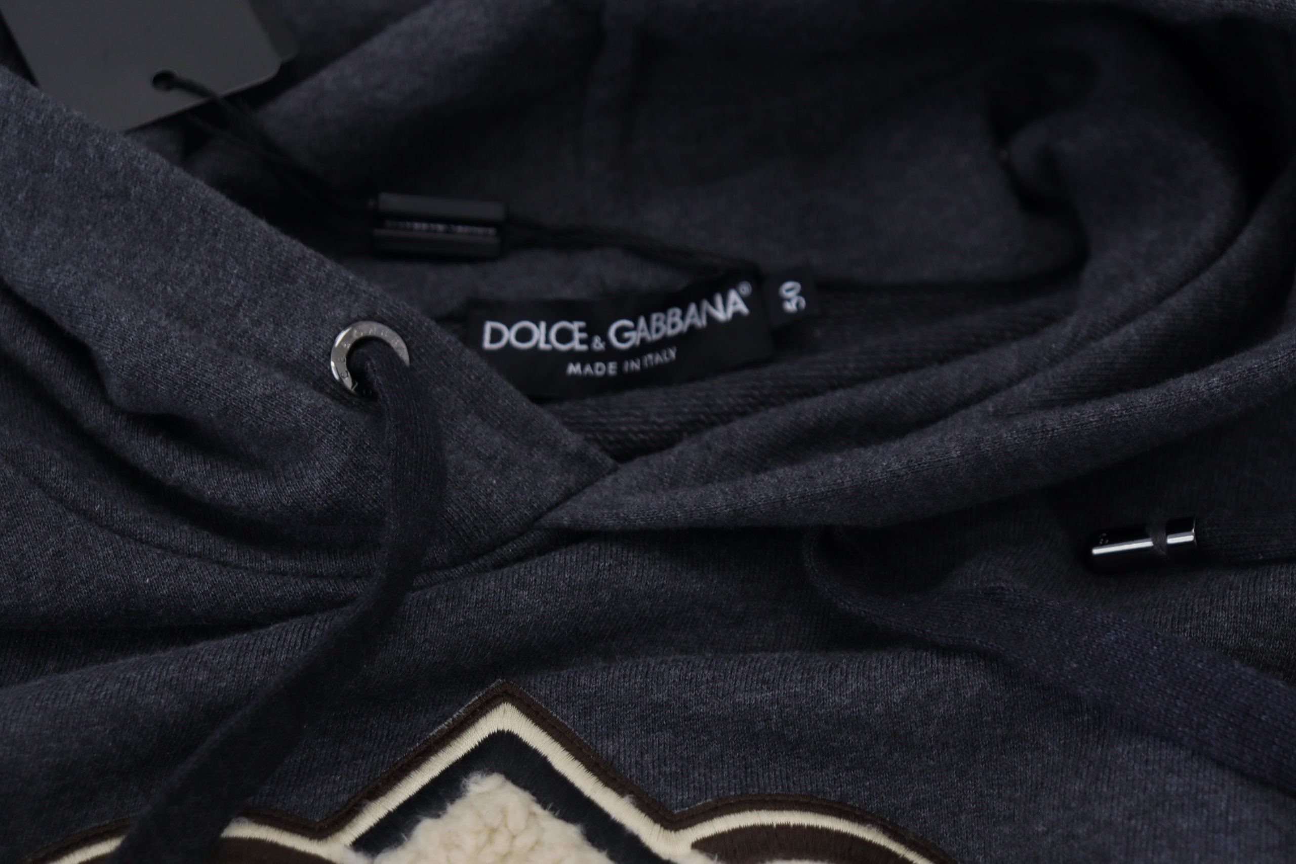 Gray Dolce & Gabbana logo cotton hooded sweatshirt with front pocket and drawstring hood, casual and stylish for everyday wear.