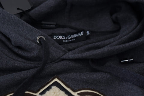Gray Dolce & Gabbana logo cotton hooded sweatshirt with front pocket and drawstring hood, casual and stylish for everyday wear.