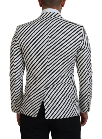 White and black striped slim fit blazer jacket by Dolce & Gabbana, shown with a tailored fit and classic lapel design.